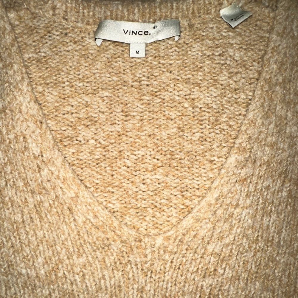 Vince Tan V-Neck Sweater Silk/Wool Blend - Picture 2 of 4